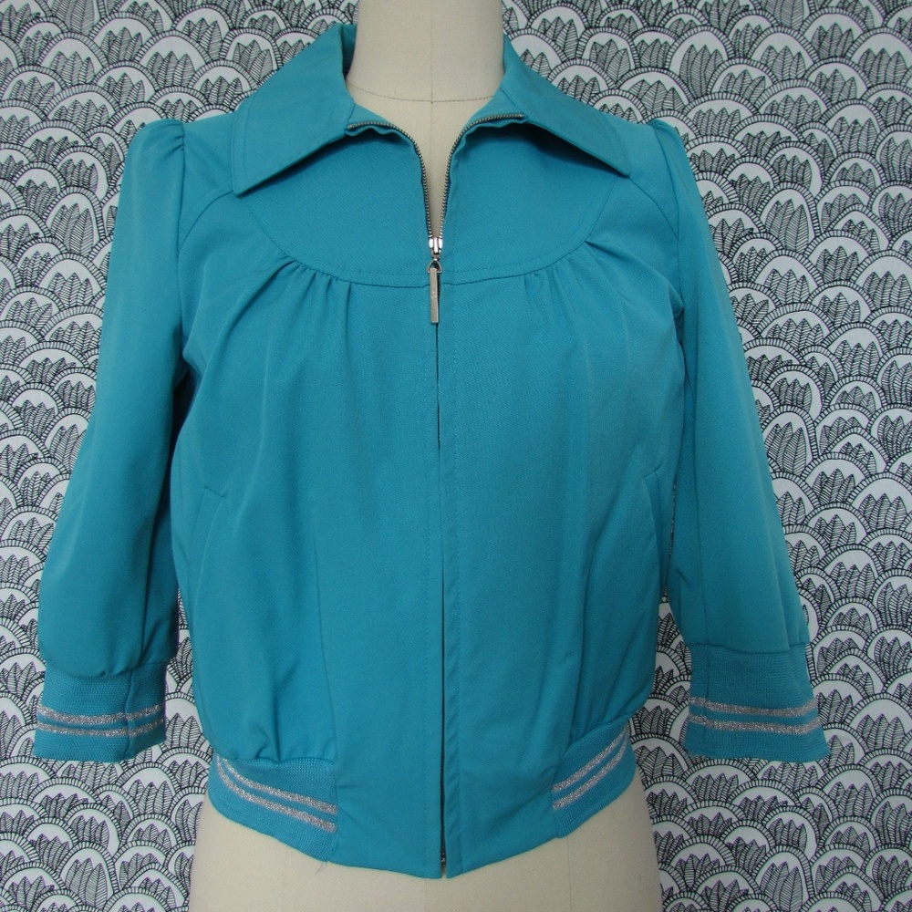 4 DEGREES C Turquoise Zip Front Stretch CropJacket